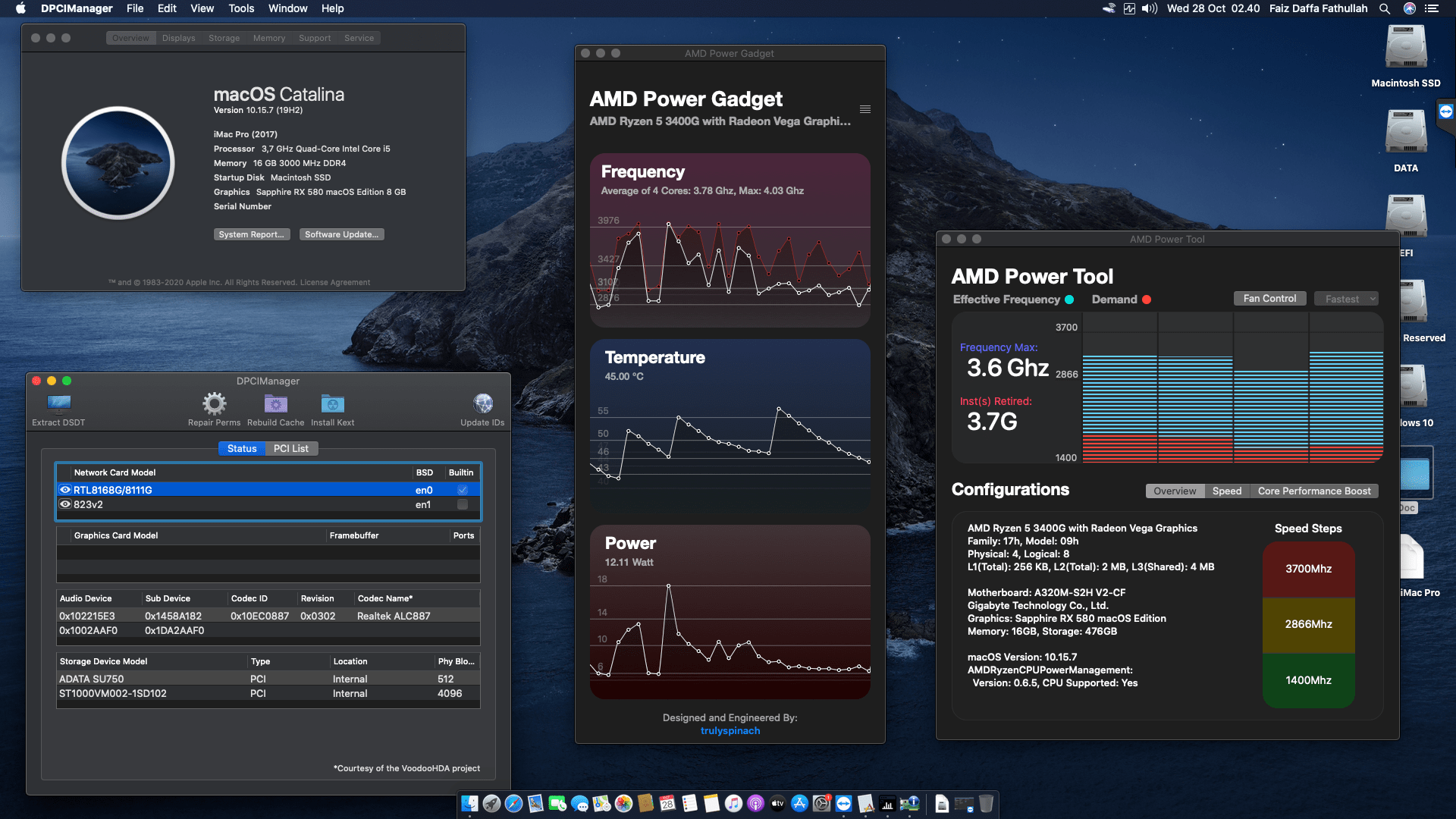 Success Hackintosh macOS Catalina 10.15.7 Build 19H2 in Gigabyte GA-A320M-S2H + AMD Ryzen 5 3400G + Sapphire RX 580